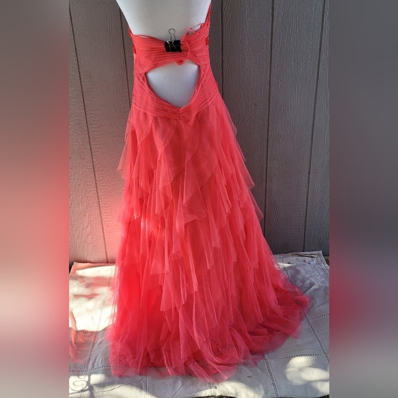 STUNNING Vibrant Coral crinoline Ruffle Strapless evening gown VTG EUC Sz 19/20 - Picture 6 of 9